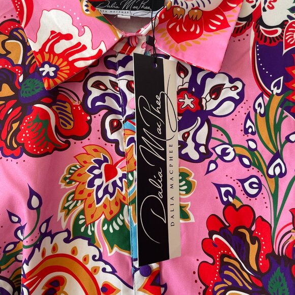 Dalia Macphee Long-Sleeve Midi‎ Dress, Front Buttons, Floral Pink, Large, NWT - Picture 5 of 7